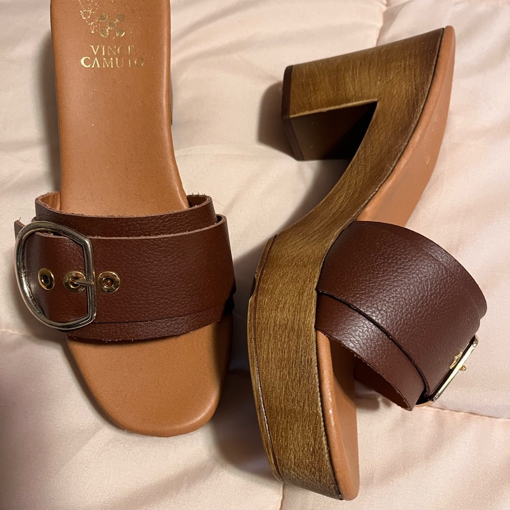 Vince Camuto Brown Leather Mules